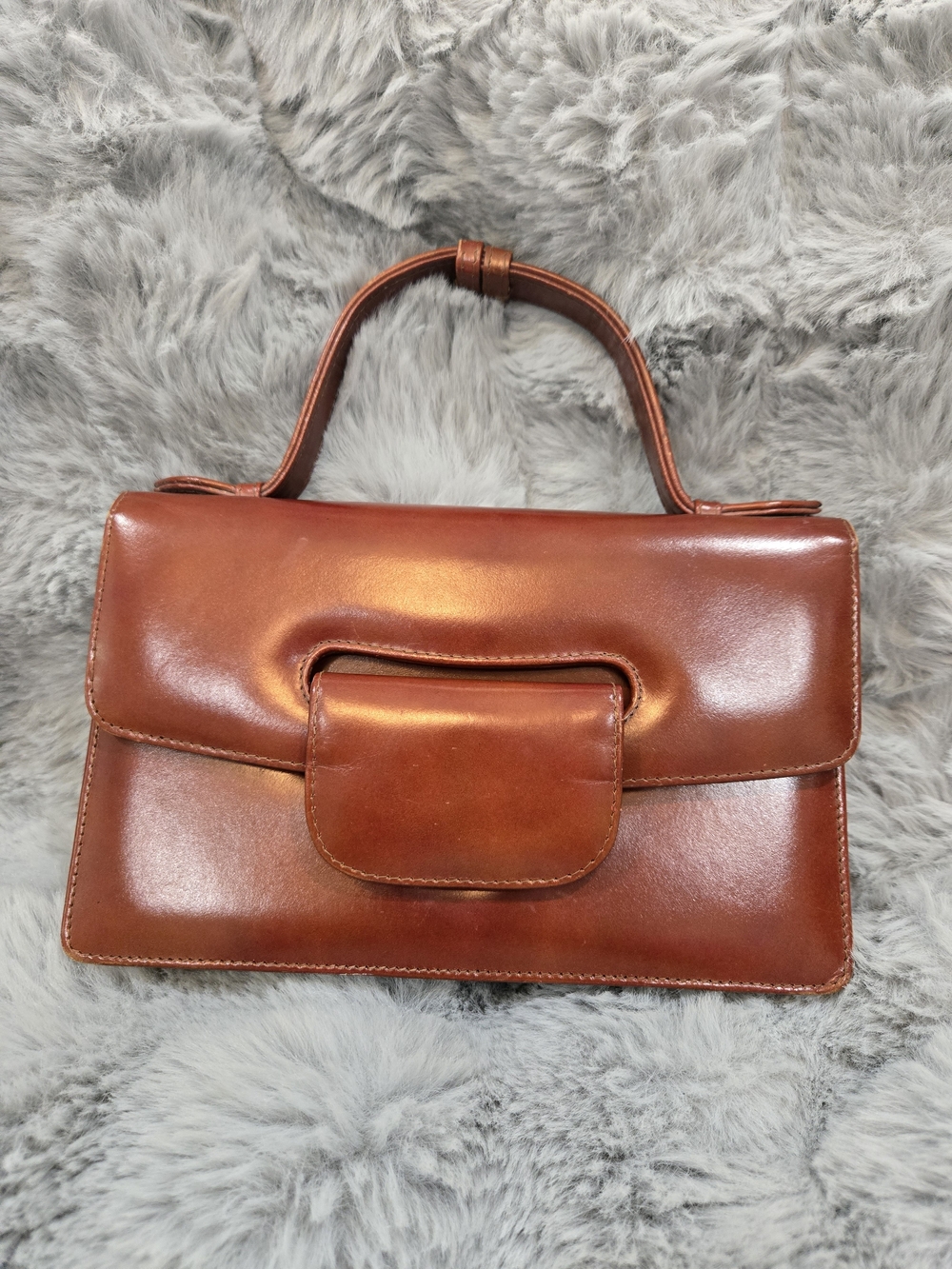 Structured Cognac Leather Top-Handle Tote